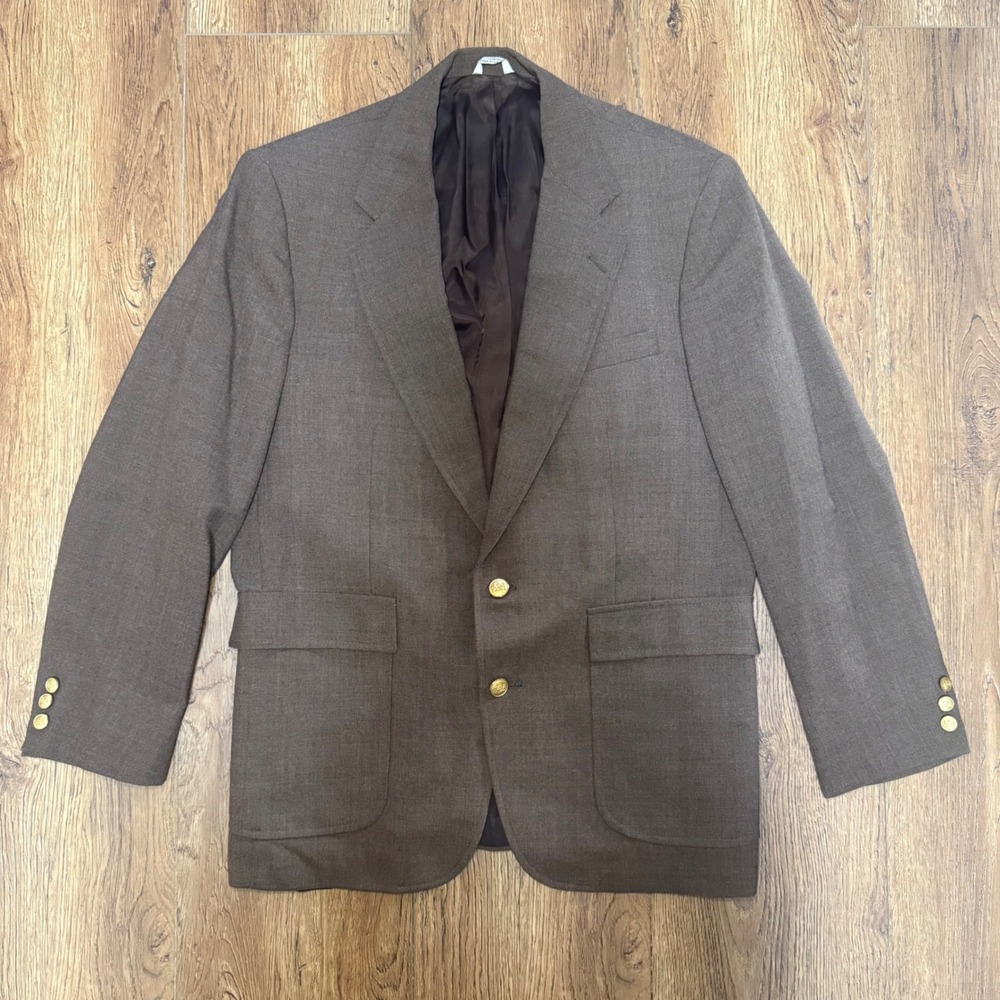 VTG Stafford‎ Blazer Mens 42R Brown with Gold Buttons USA Made Single Vent